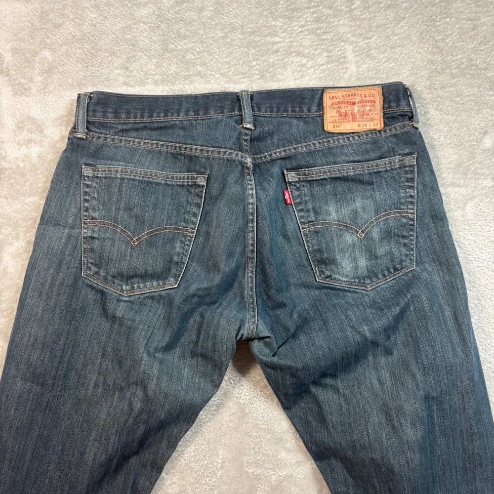 Levi's 514 Straight Fit Jeans Mens 36x32 Dark Wash Blue Denim